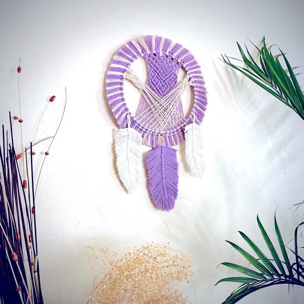 Macrame hanging wall dream catcher with feathers